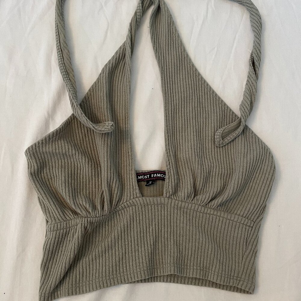 Almost Famous Green plunge halter neck top!! Size:S